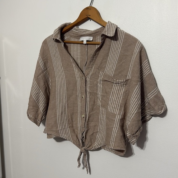 Adyson Parker cream white striped button up cropped shirt - Picture 2 of 9